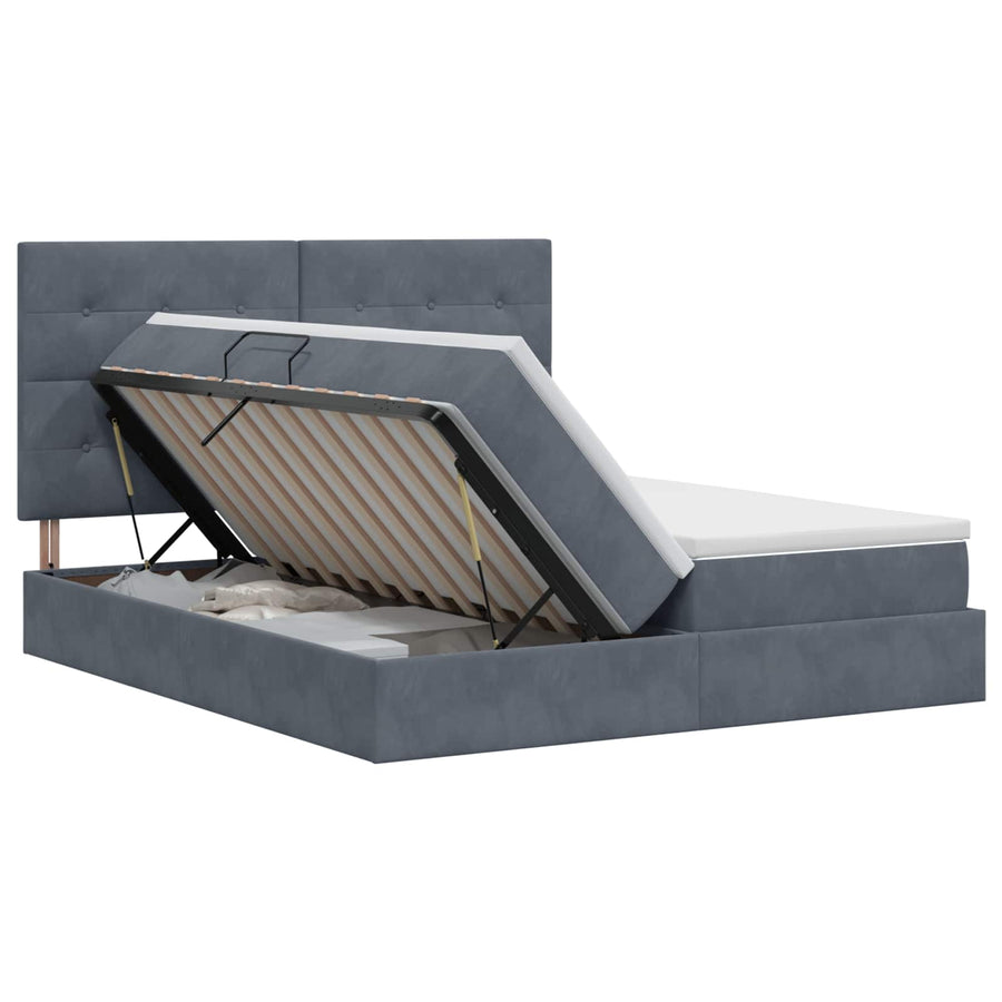 Opslag bed met hoofdeinde Donkergrijs 200 x 200 cm Fluweel
