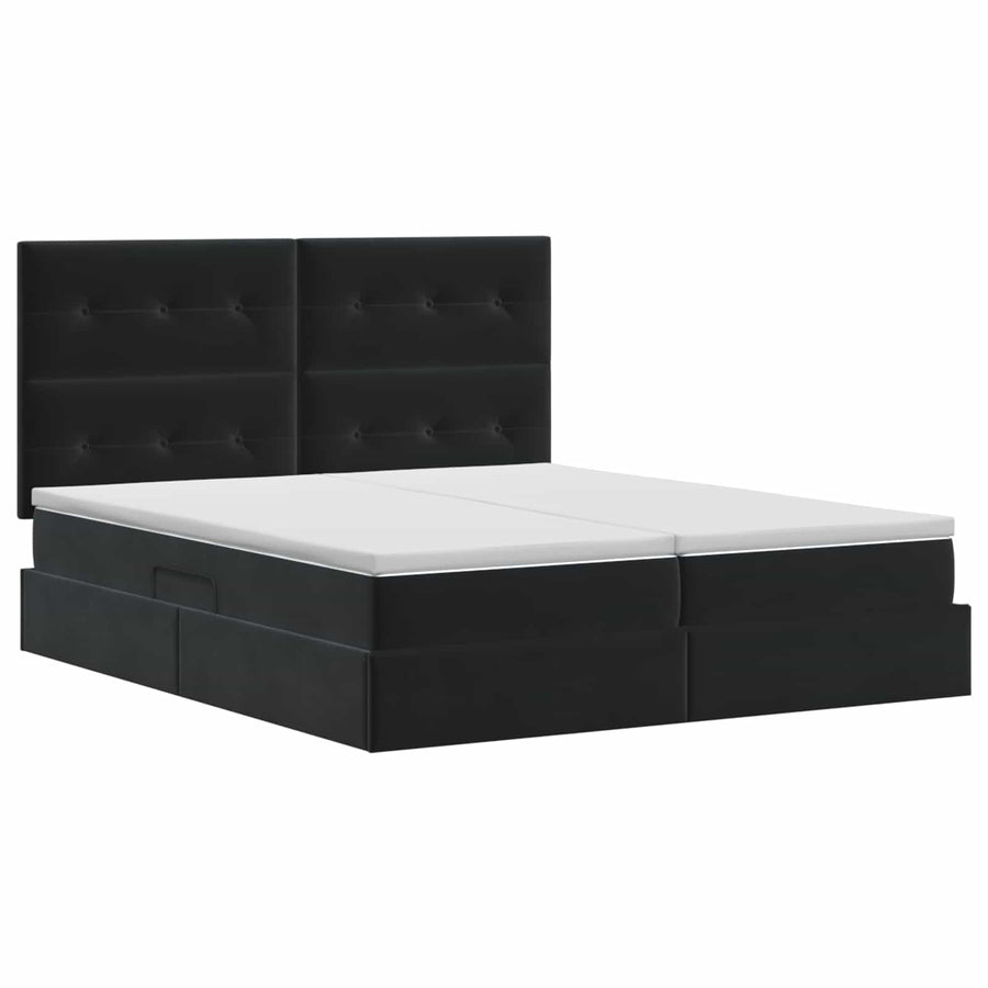 Opslag bed met hoofdeinde met opslag Zwart 200 x 200 cm Fluweel