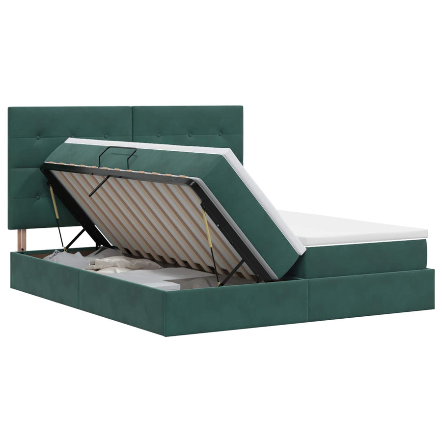 Opslag bed met hoofdeinde Donkergroen 200 x 200 cm Fluweel