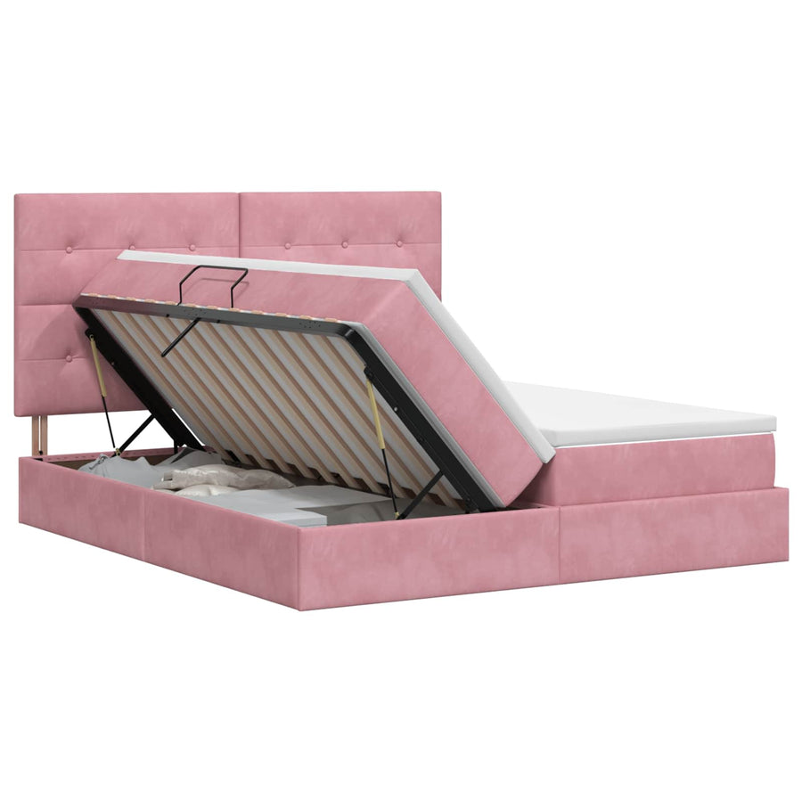Opslag bed met hoofdeinde met opslag Roze 200 x 200 cm Fluweel