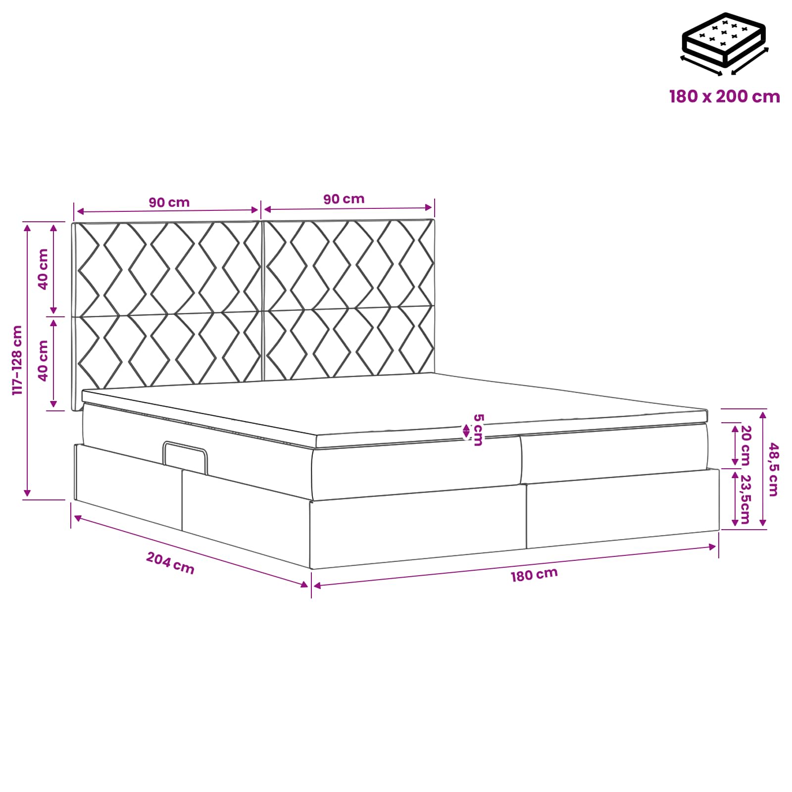 Opslag bed met hoofdeinde Donkergrijs 180 x 200 cm Fluweel
