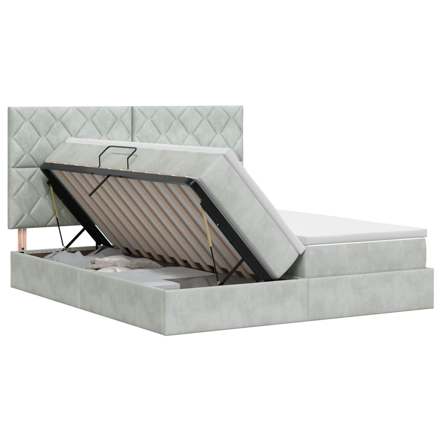Opslag bed met hoofdeinde Lichtgrijs 200 x 200 cm Fluweel
