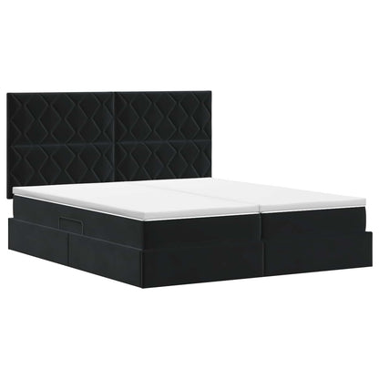 Opslag bed met hoofdeinde met opslag Zwart 200 x 200 cm Fluweel