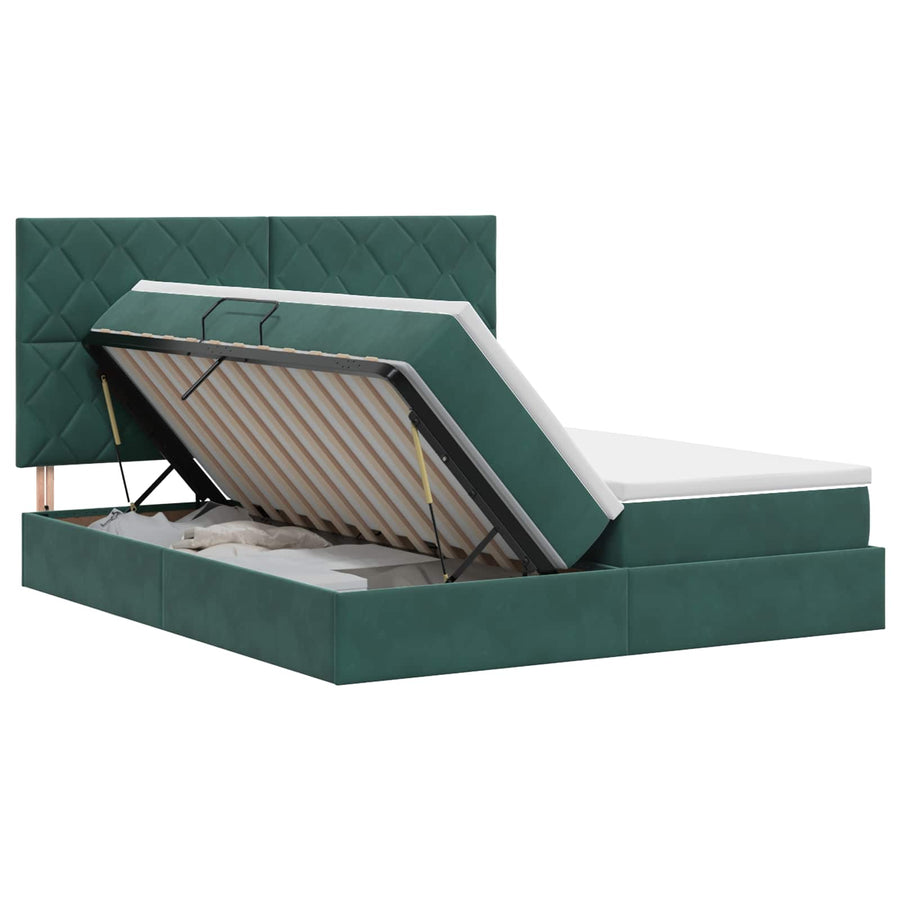 Opslag bed met hoofdeinde Donkergroen 200 x 200 cm Fluweel