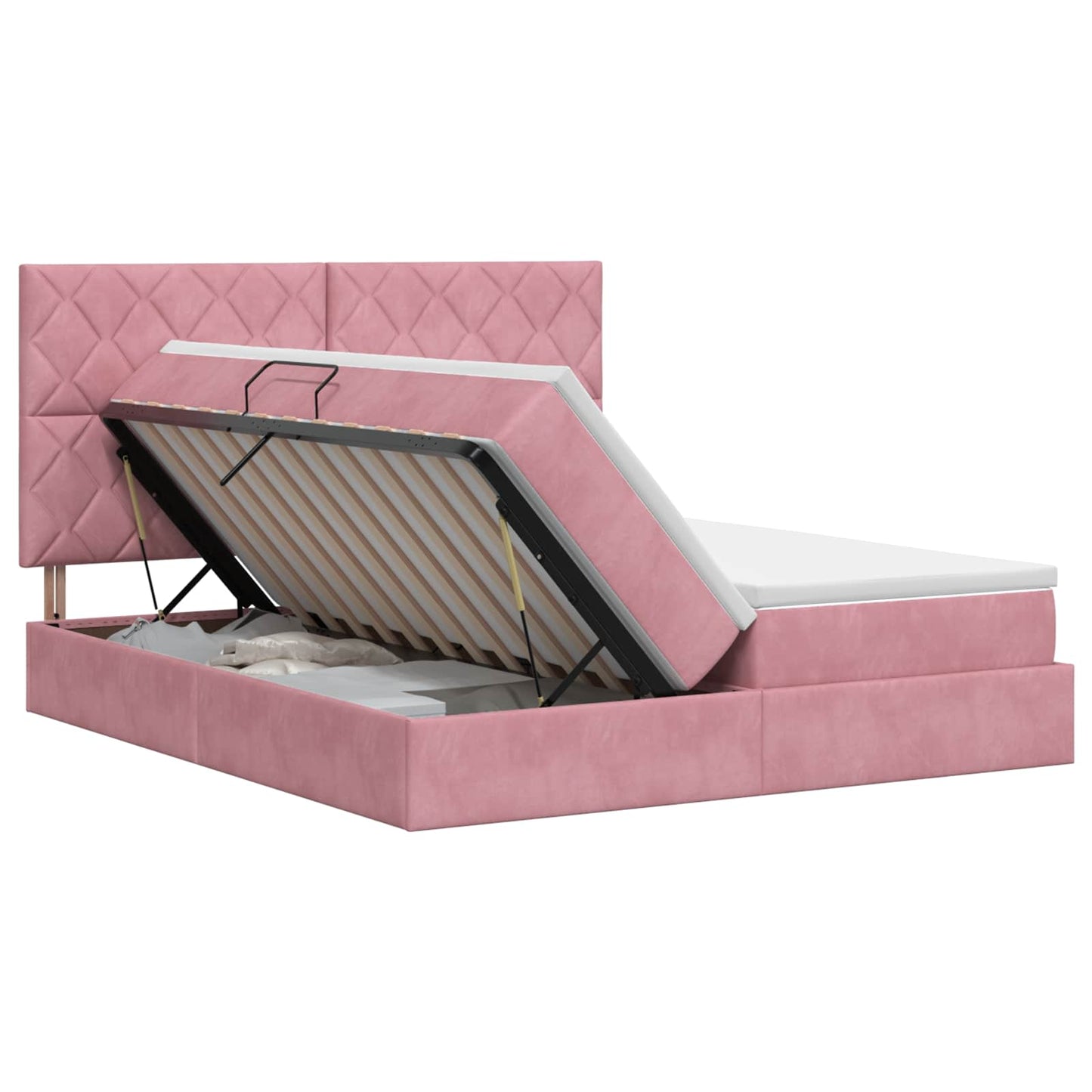 Opslag bed met hoofdeinde met opslag Roze 200 x 200 cm Fluweel