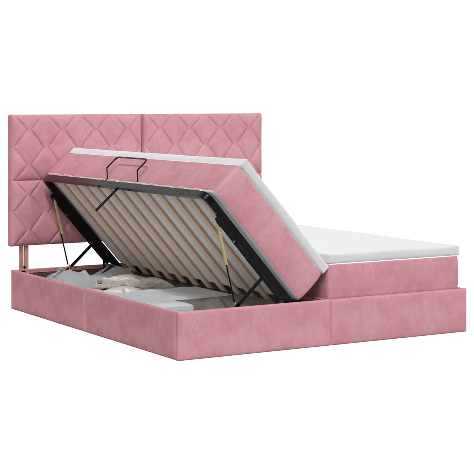 Opslag bed met hoofdeinde met opslag Roze 200 x 200 cm Fluweel