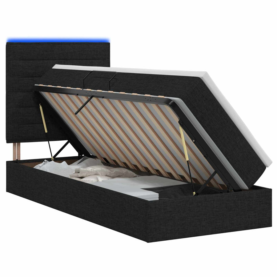 LED Opslagbed met Matras Zwart 90 x 190 cm Stof
