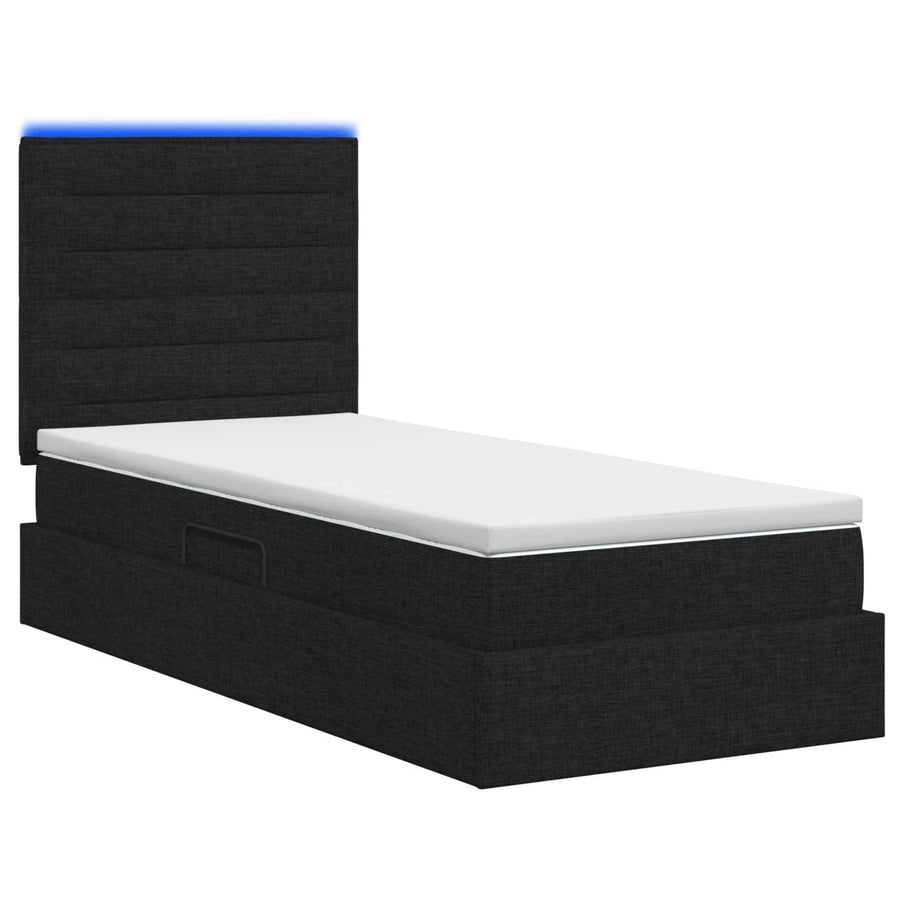 LED Opslagbed met Matras Zwart 90 x 190 cm Stof