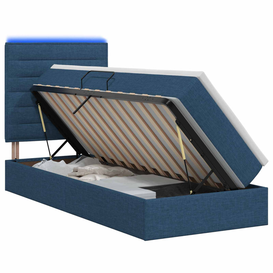 LED Opslagbed met Matras Blauw 90 x 190 cm Stof