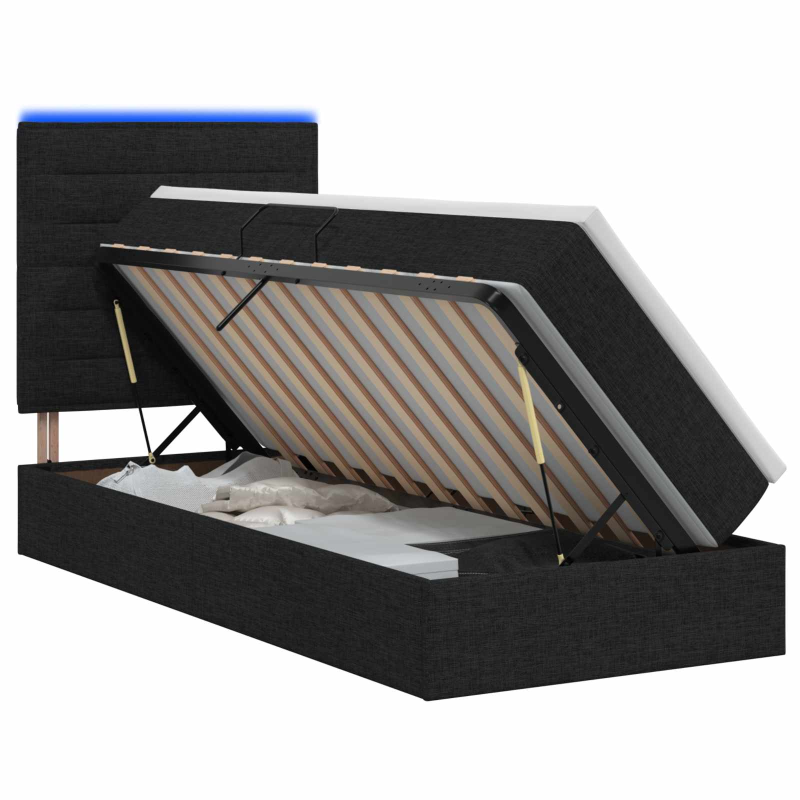 LED Opslagbed met Matras Zwart 90 x 200 cm Stof