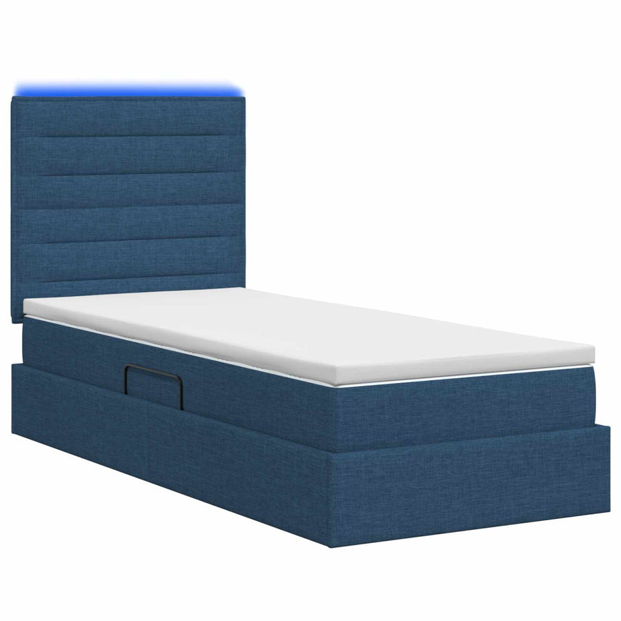 LED Opslagbed met Matras Blauw 90 x 200 cm Stof