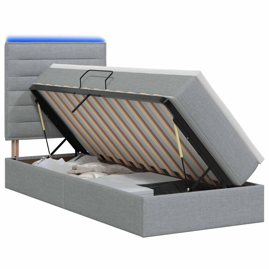 LED Opslagbed met Matras Lichtgrijs 100 x 200 cm Stof