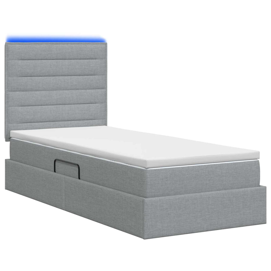 LED Opslagbed met Matras Lichtgrijs 100 x 200 cm Stof