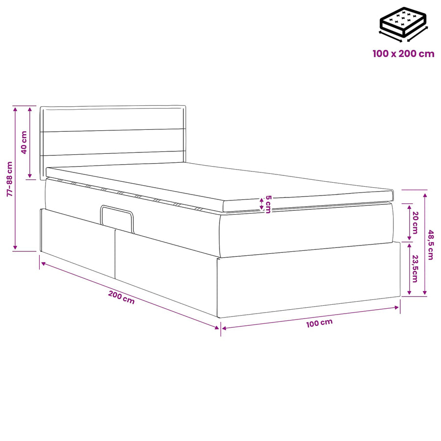 LED Opslagbed met Matras Lichtgrijs 100 x 200 cm Stof