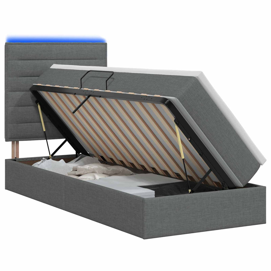 LED Opslagbed met Matras Donkergrijs 100 x 200 cm Stof