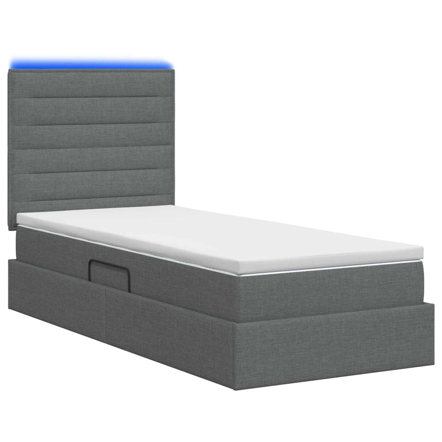 LED Opslagbed met Matras Donkergrijs 100 x 200 cm Stof