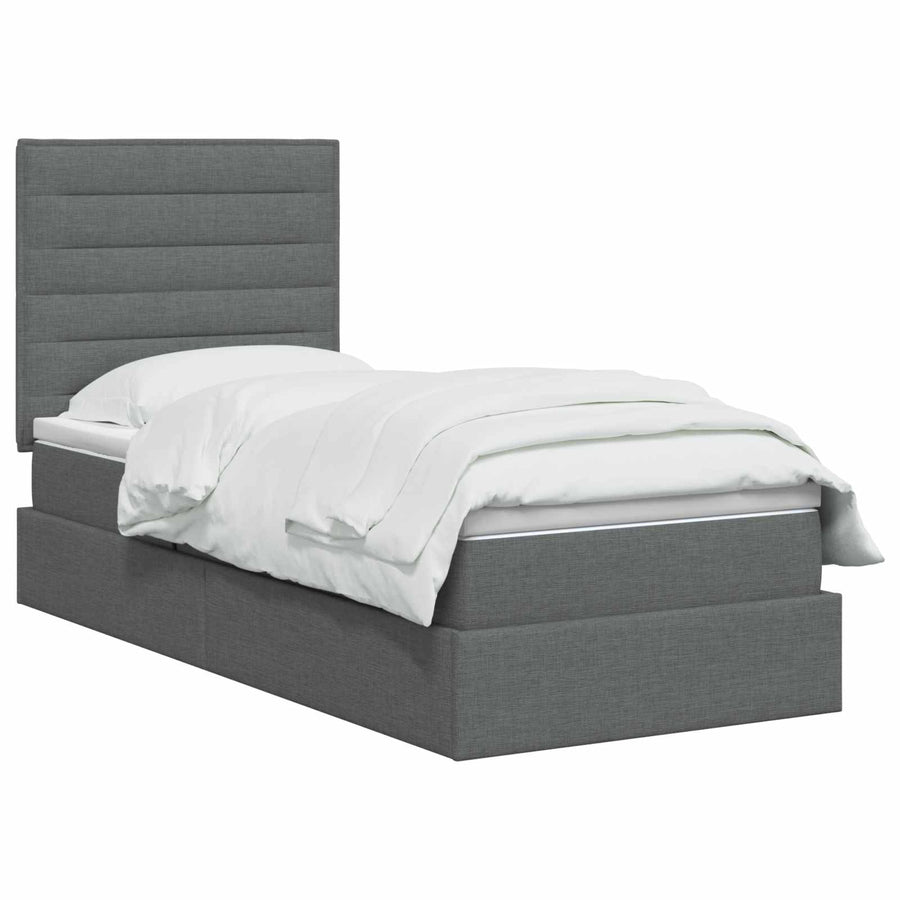 LED Opslagbed met Matras Donkergrijs 100 x 200 cm Stof