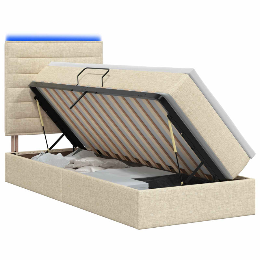 LED Opslagbed met Matras Crèmekleurig 100 x 200 cm Stof