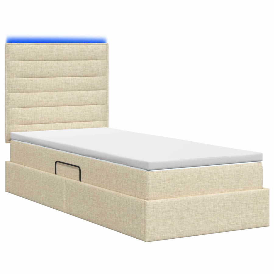 LED Opslagbed met Matras Crèmekleurig 100 x 200 cm Stof