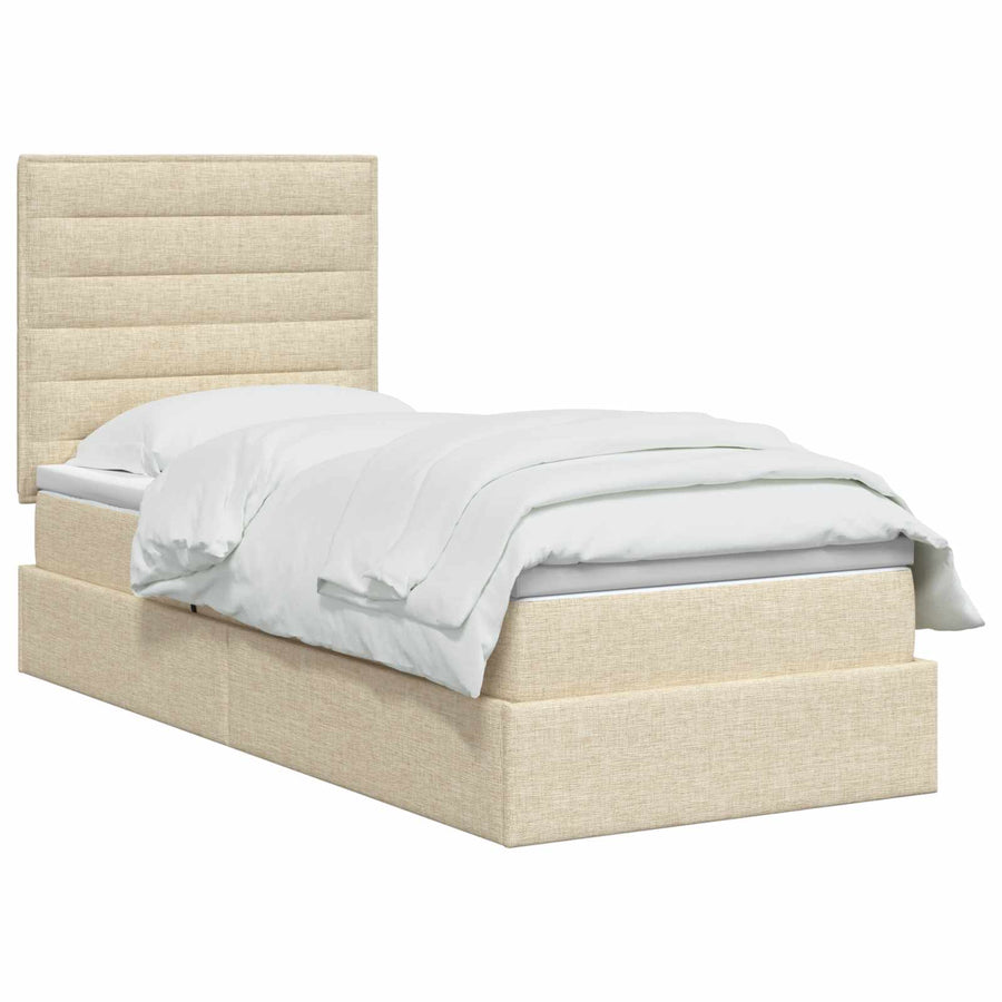 LED Opslagbed met Matras Crèmekleurig 100 x 200 cm Stof