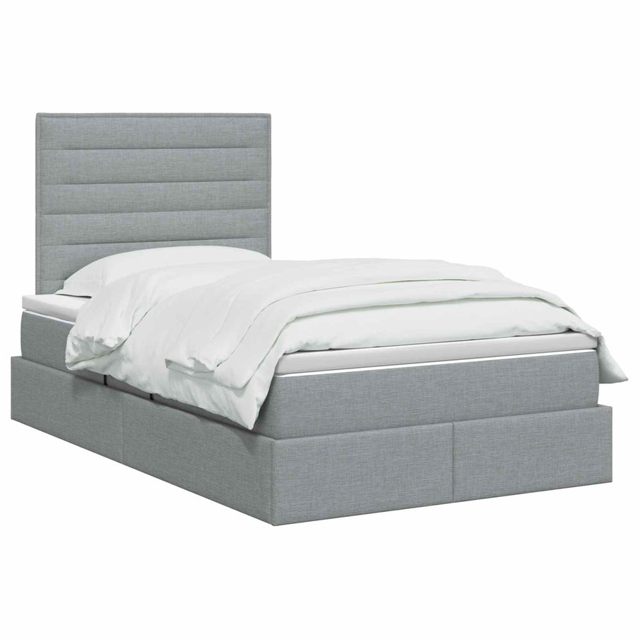 LED Opslagbed met Matras Lichtgrijs 120 x 190 cm Stof