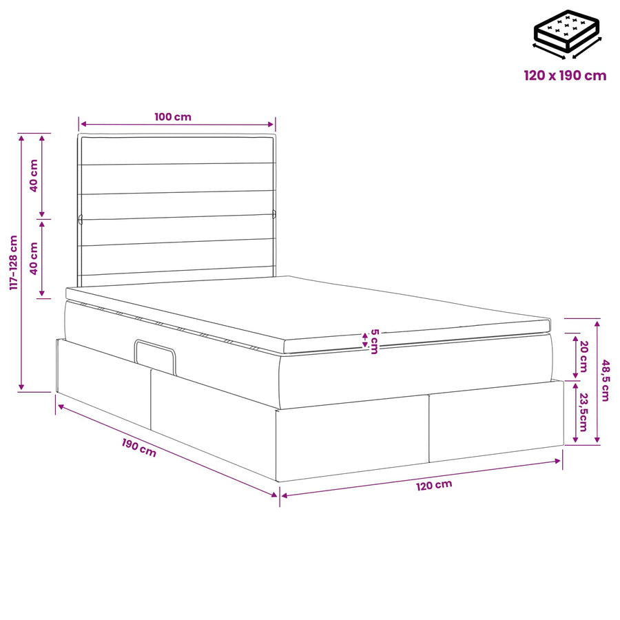 LED Opslagbed met Matras Lichtgrijs 120 x 190 cm Stof