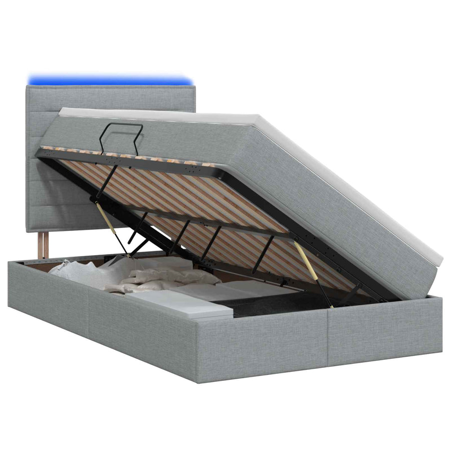LED Opslagbed met Matras Lichtgrijs 120 x 200 cm Stof