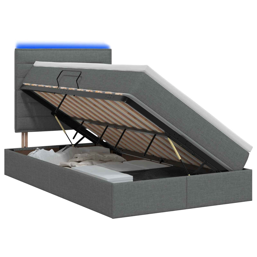 LED Opslagbed met Matras Donkergrijs 120 x 200 cm Stof