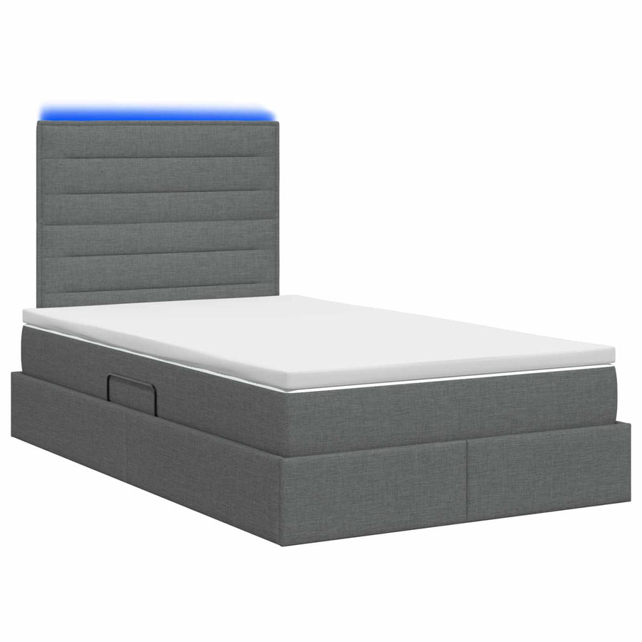 LED Opslagbed met Matras Donkergrijs 120 x 200 cm Stof