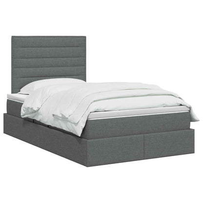 LED Opslagbed met Matras Donkergrijs 120 x 200 cm Stof