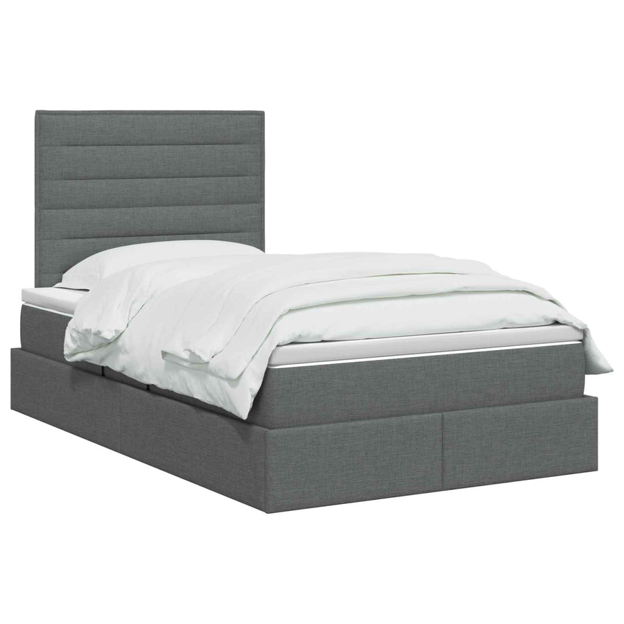 LED Opslagbed met Matras Donkergrijs 120 x 200 cm Stof