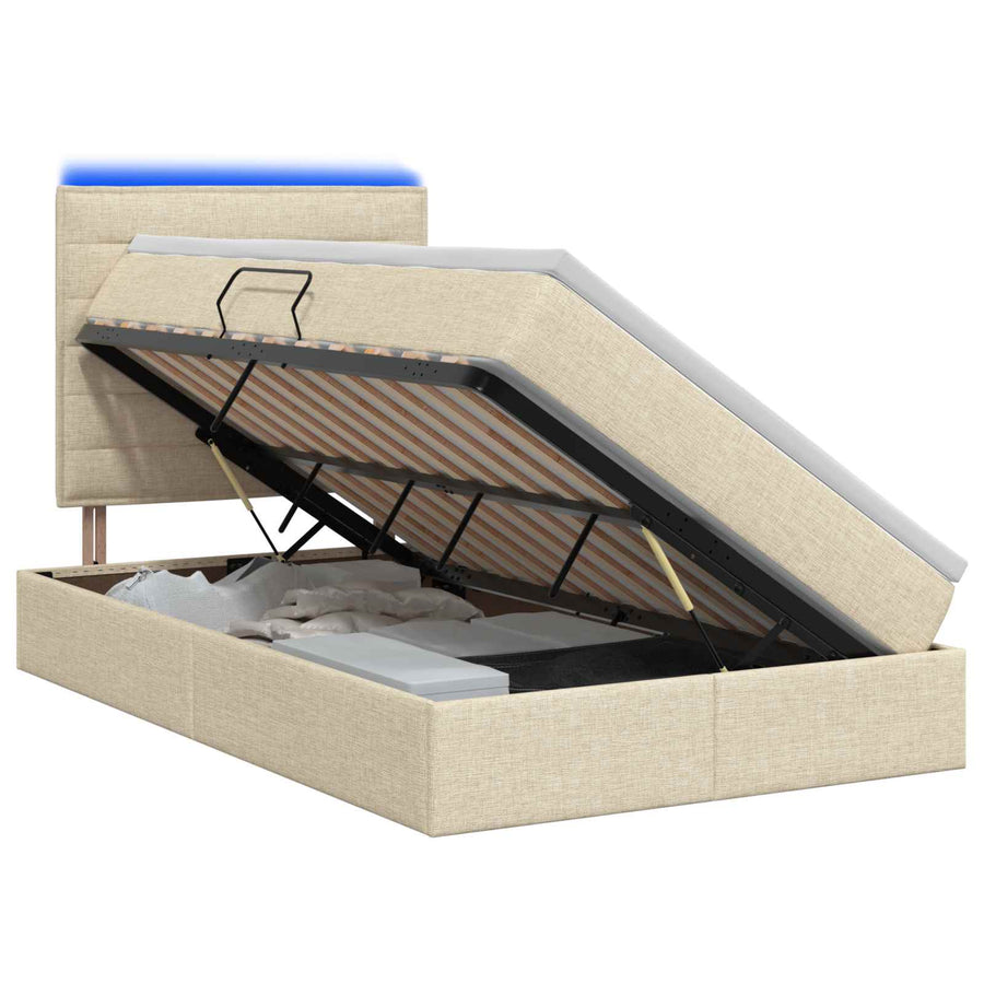 LED Opslagbed met Matras Crèmekleurig 120 x 200 cm Stof