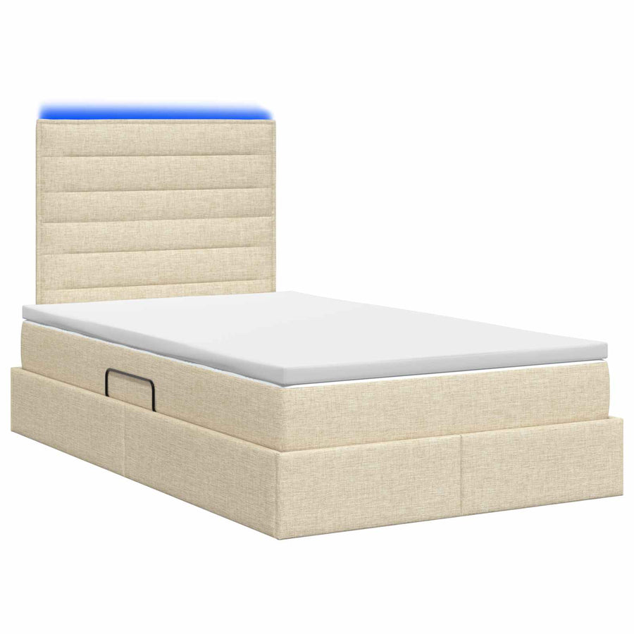 LED Opslagbed met Matras Crèmekleurig 120 x 200 cm Stof