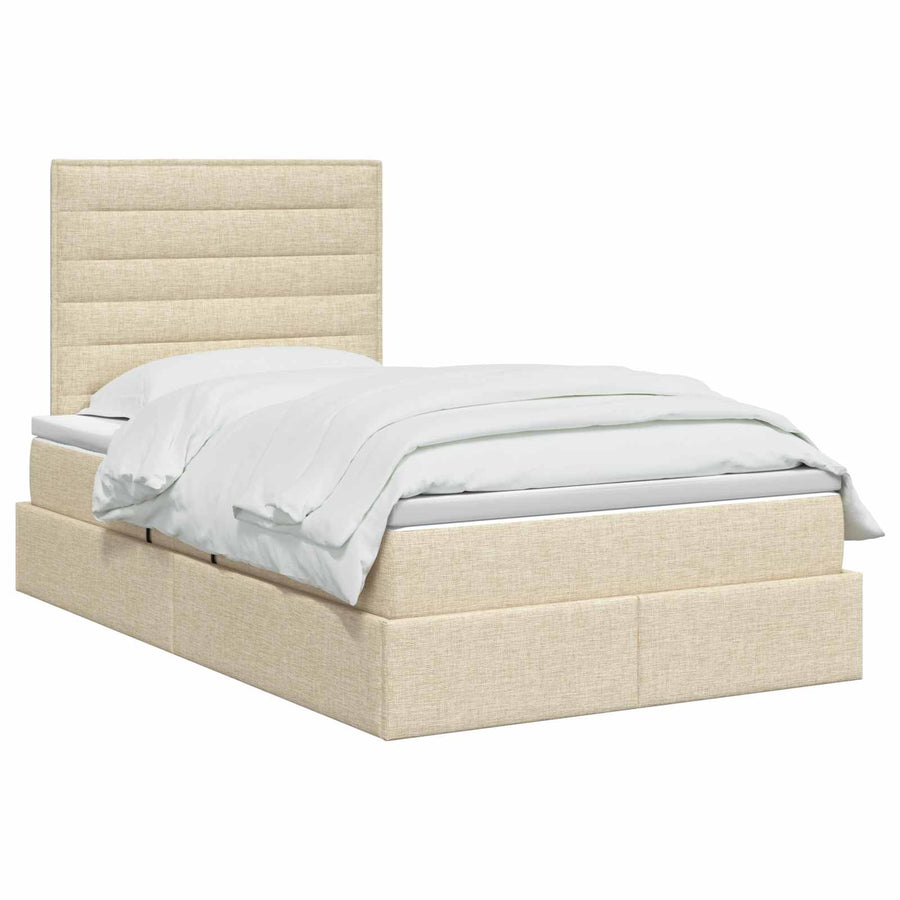 LED Opslagbed met Matras Crèmekleurig 120 x 200 cm Stof
