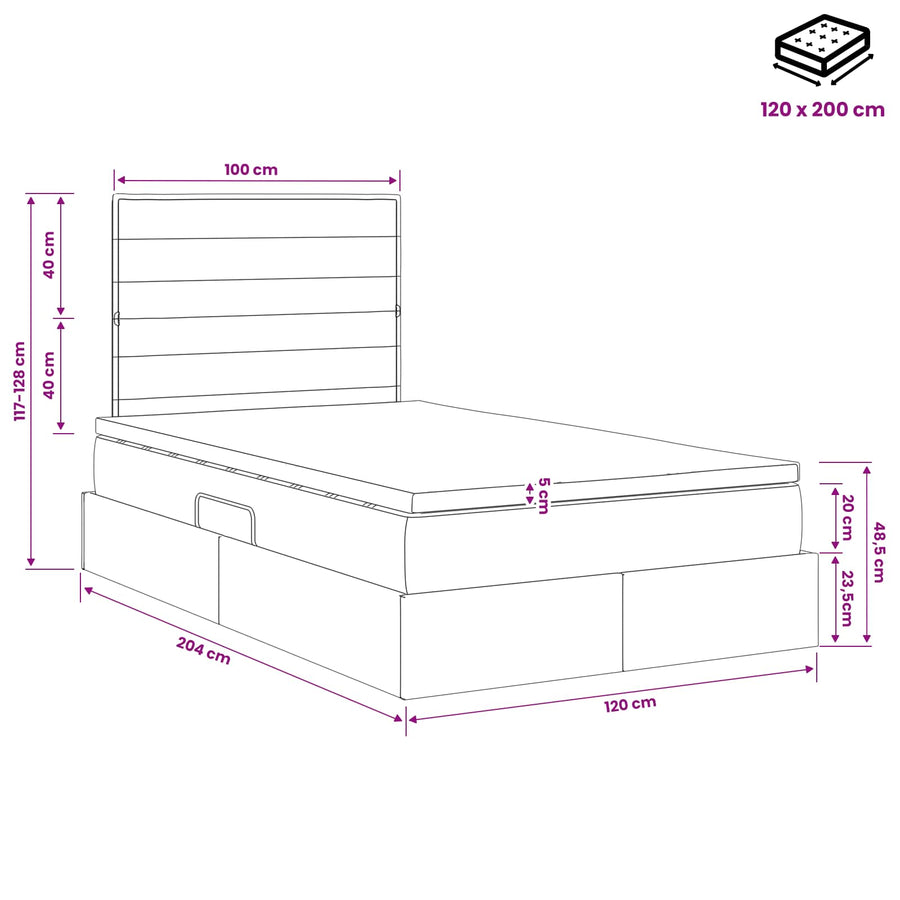 LED Opslagbed met Matras Crèmekleurig 120 x 200 cm Stof