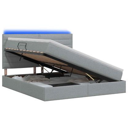 LED Opslagbed met Matras Lichtgrijs 140 x 190 cm Stof