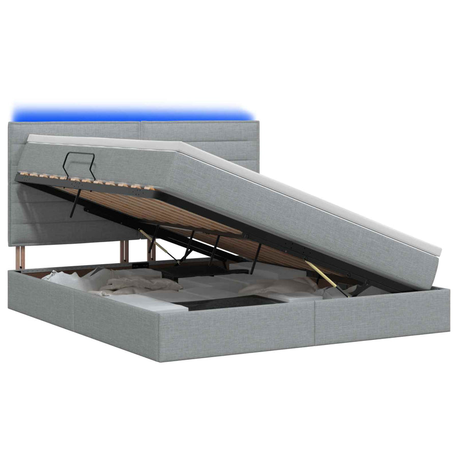 LED Opslagbed met Matras Lichtgrijs 140 x 190 cm Stof