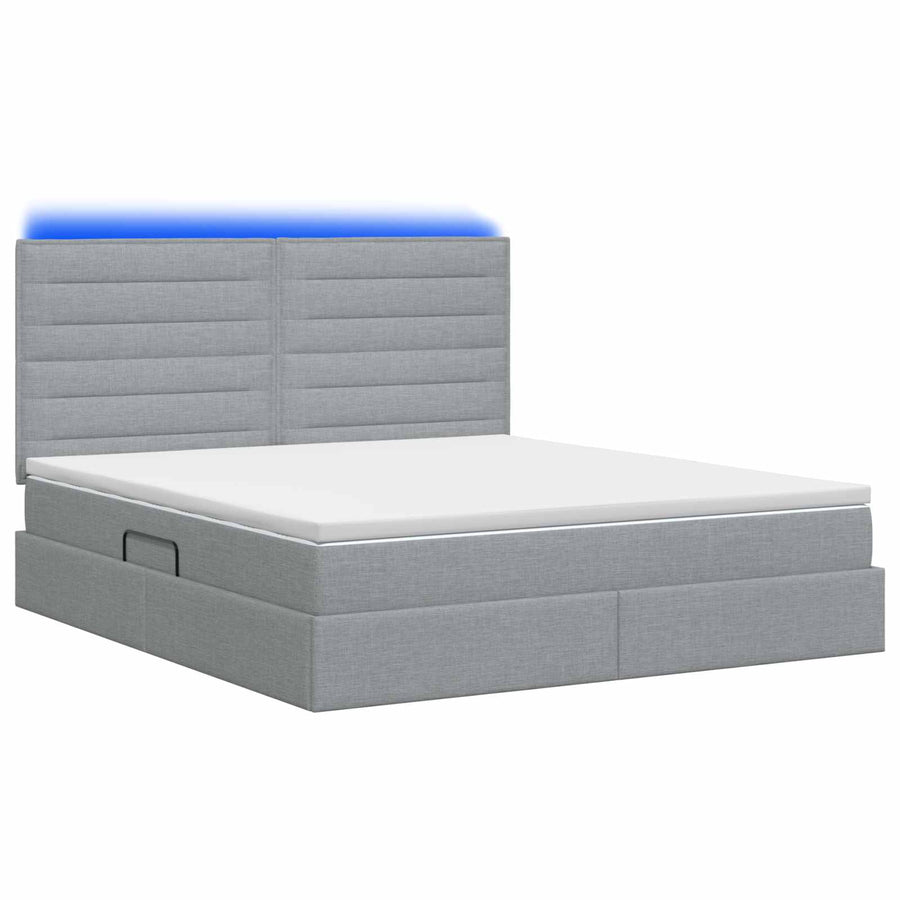 LED Opslagbed met Matras Lichtgrijs 140 x 190 cm Stof