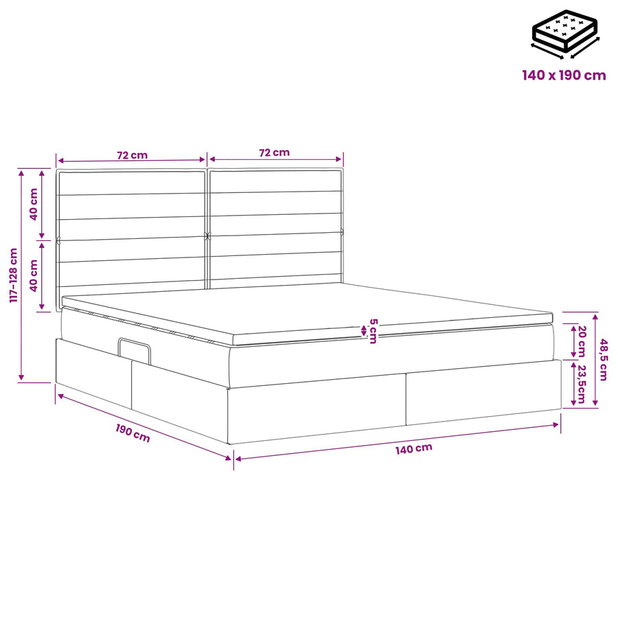 LED Opslagbed met Matras Lichtgrijs 140 x 190 cm Stof