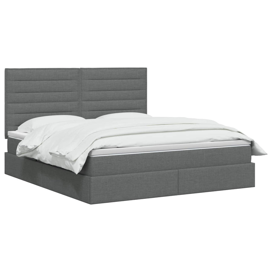 LED Opslagbed met Matras Donkergrijs 140 x 200 cm Stof
