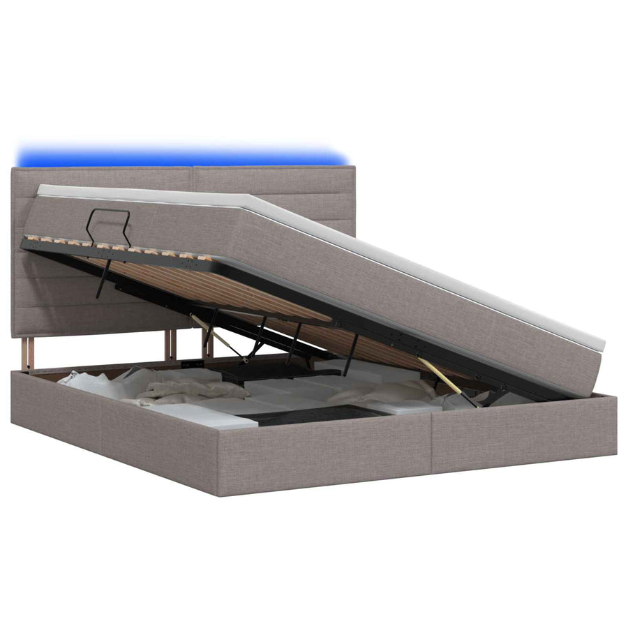LED Opslagbed met Matras Taupe 140 x 200 cm Stof