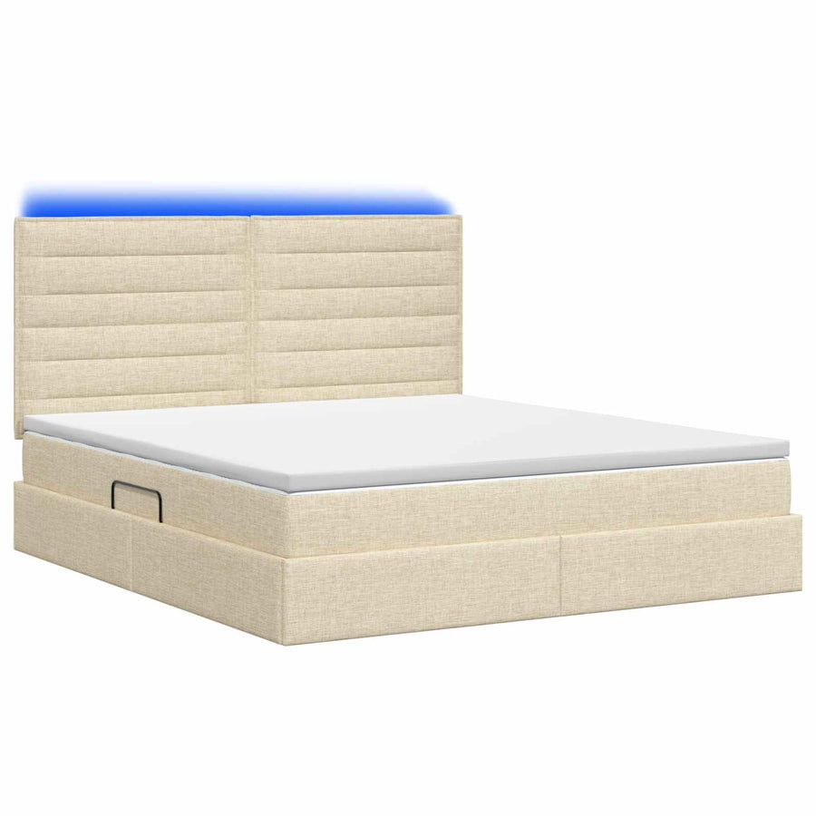 LED Opslagbed met Matras Crèmekleurig 140 x 200 cm Stof