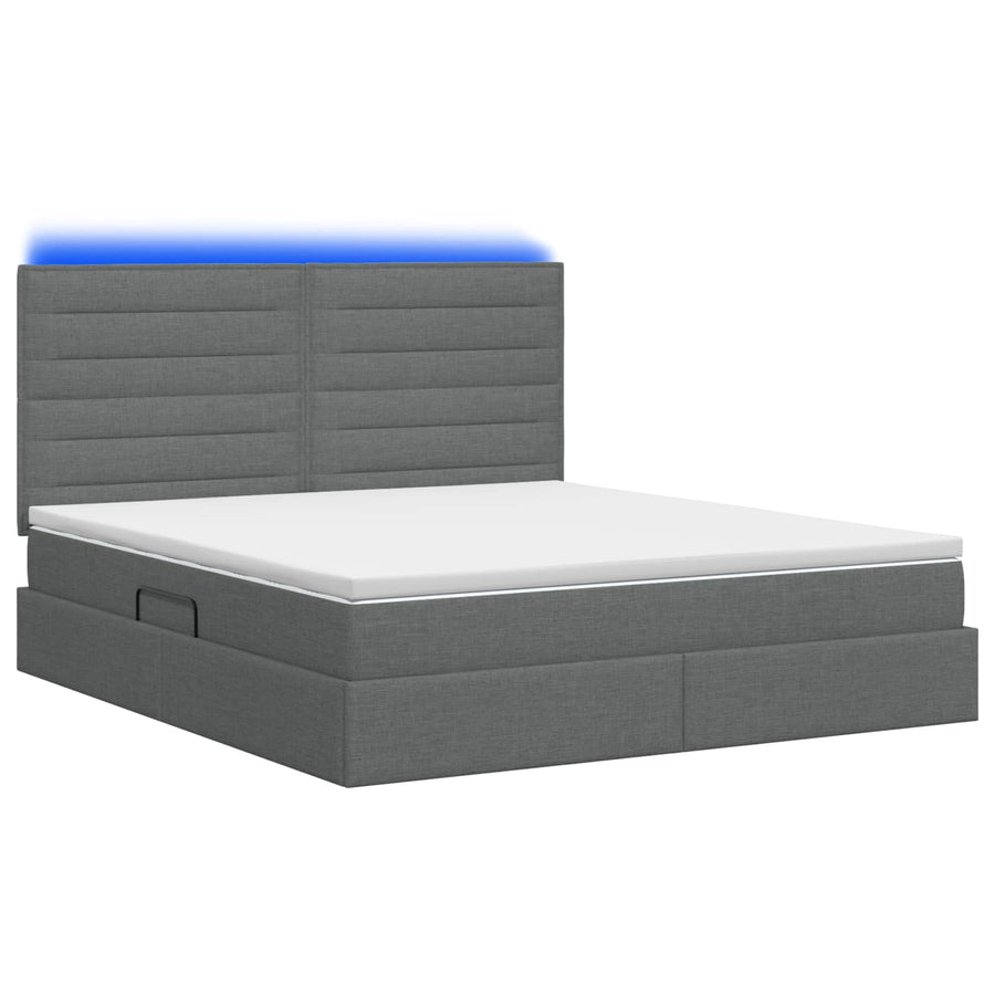 LED Opslagbed met Matras Donkergrijs 160 x 200 cm Stof