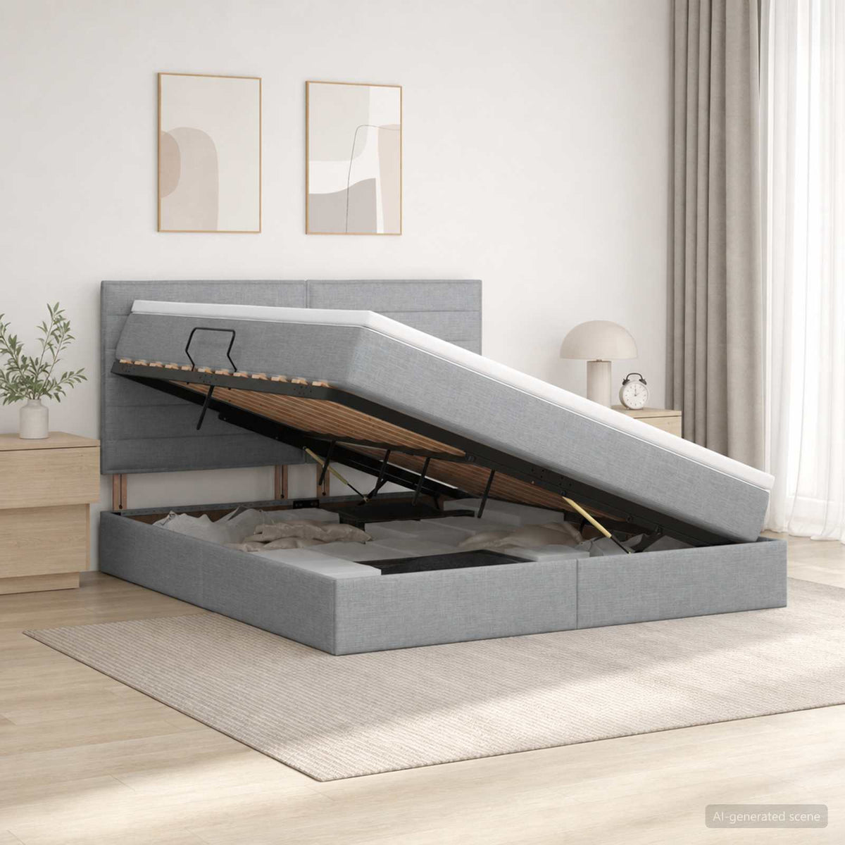 Opslag bed met matras met opslag Lichtgrijs 180 x 200 cm Stof