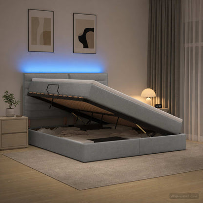 LED Opslagbed met Matras Lichtgrijs 180 x 200 cm Stof