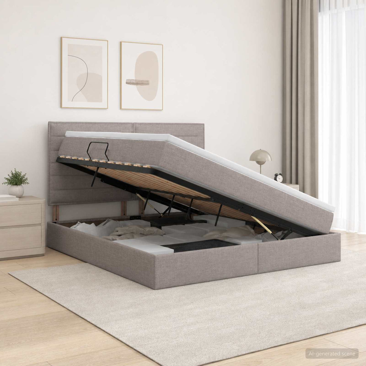 Opslag bed met matras met hoofdeinde Taupe 180 x 200 cm Stof