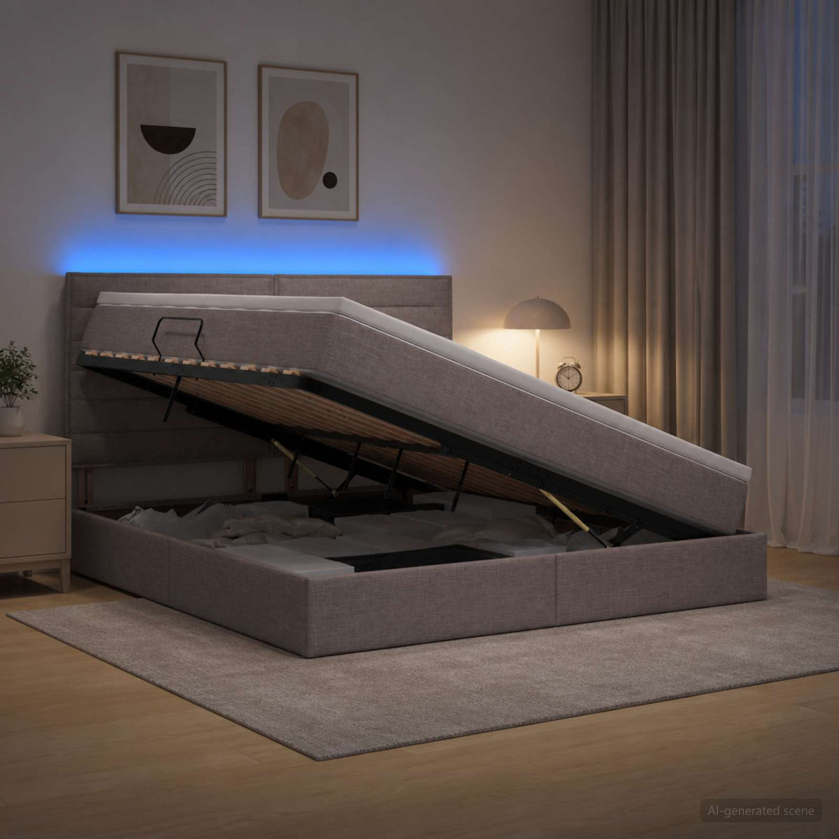 LED Opslagbed met Matras Taupe 180 x 200 cm Stof