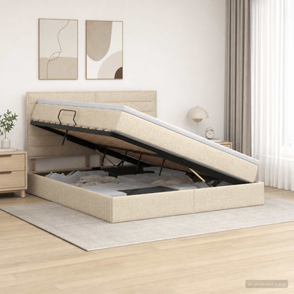 Opslag bed met matras met opslag Crèmekleurig 160 x 200 cm Stof