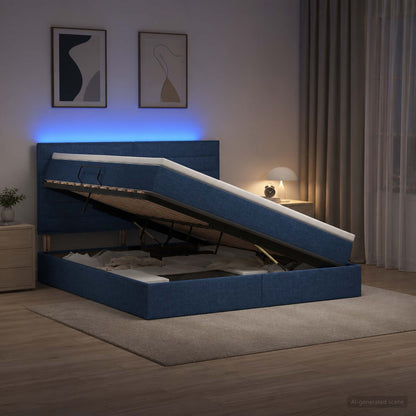 LED Opslagbed met Matras Blauw 160 x 200 cm Stof