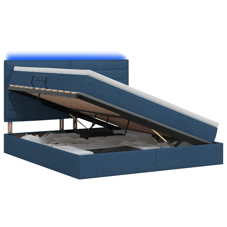 LED Opslagbed met Matras Blauw 180 x 200 cm Stof